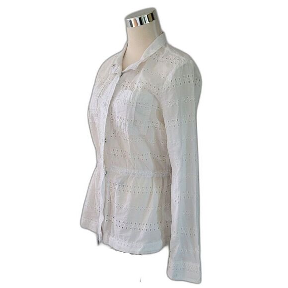 Maurices Eyelet Sanp Down White Long Sleeve Blazer Top Size S - Picture 2 of 7